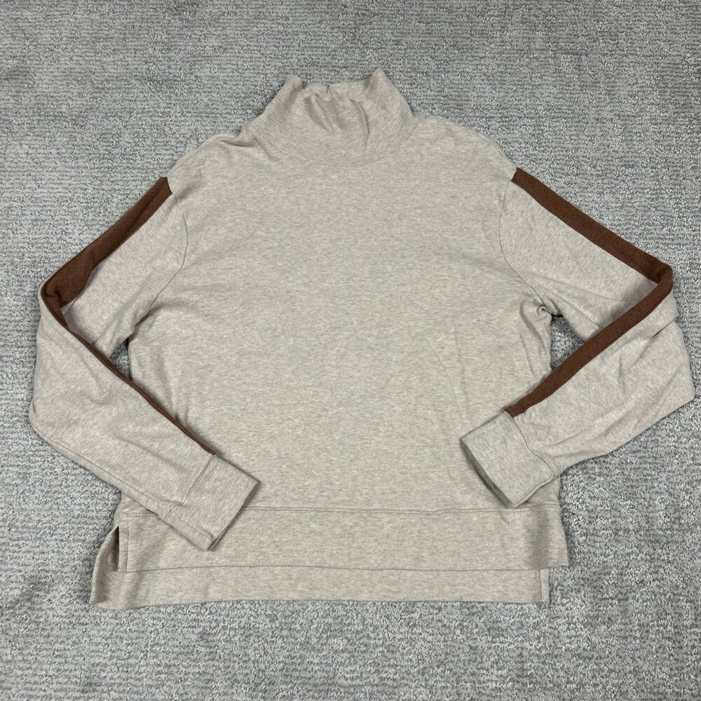Pact Shirt Womens Small Airplane Long Sleeve Top Mock Neck Organic Cotton Beige